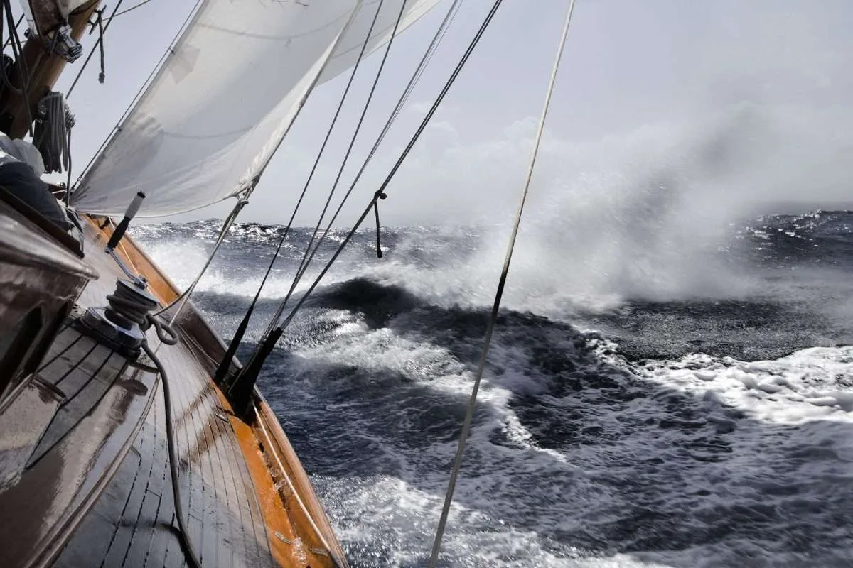 Sailboat in heavy weather illustrating a sailing knockdown