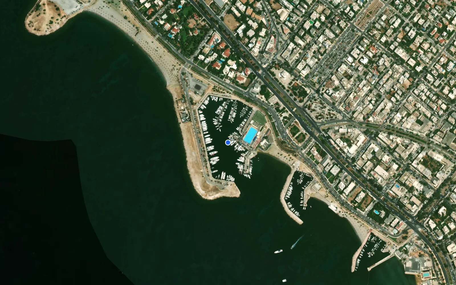 Satellite and nautical chart view of 3d marina Glifkada