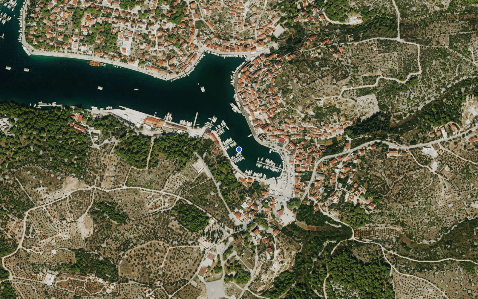 Satellite and nautical chart view of ACI Marina Milna