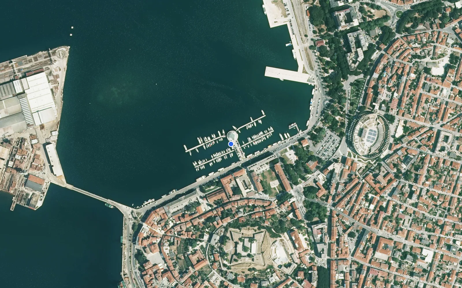 Satellite and nautical chart view of ACI Marina Pula