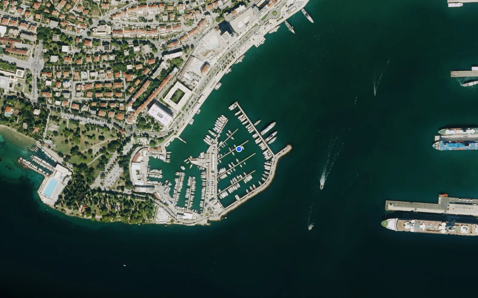 Satellite and nautical chart view of ACI Marina Split