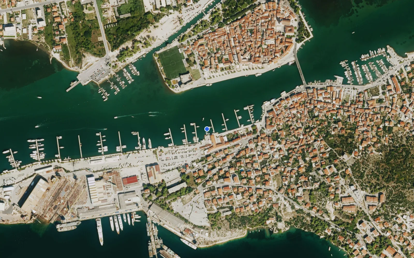 Satellite and nautical chart view of ACI Marina Trogir