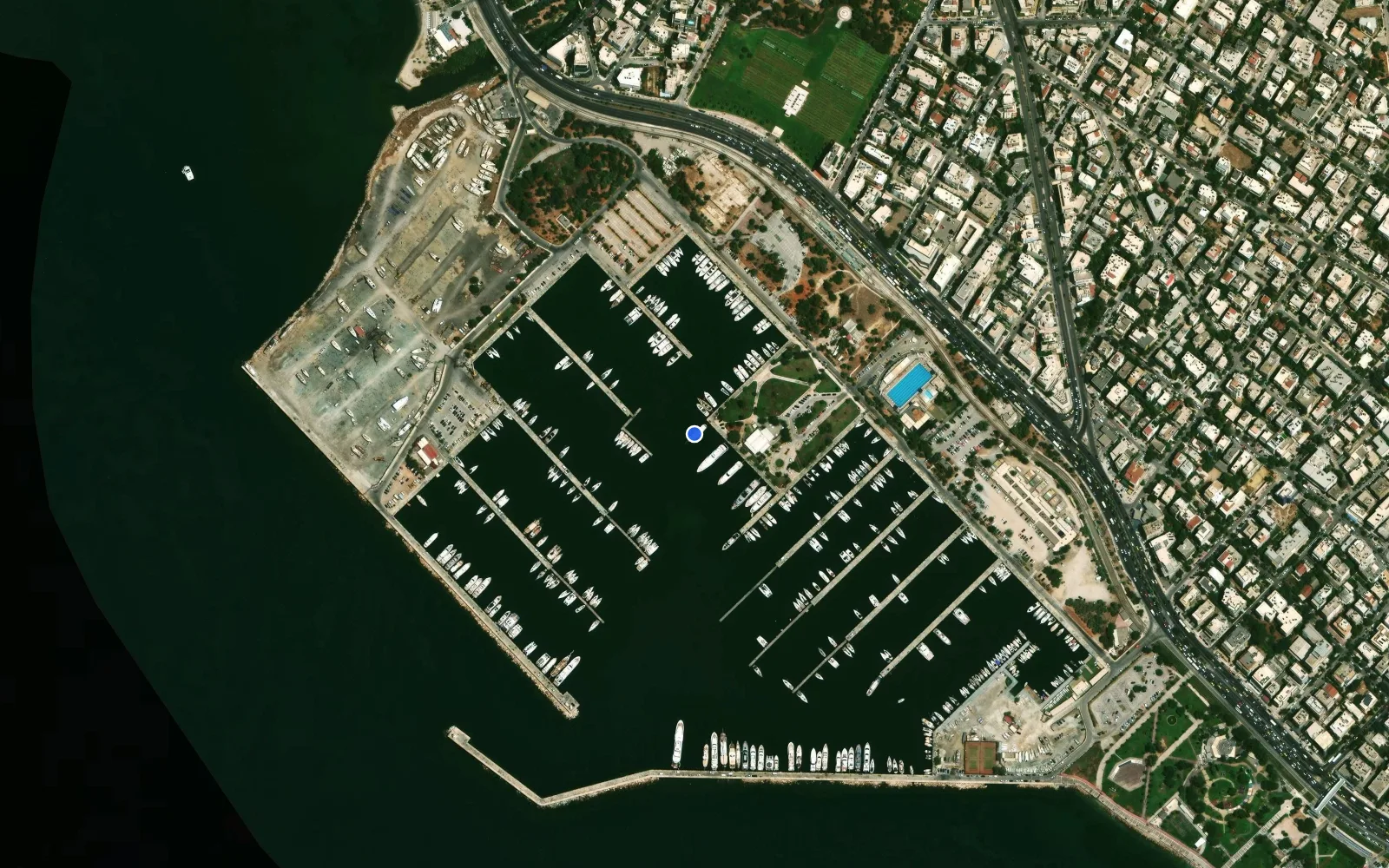 Satellite and nautical chart view of Alimos Marina