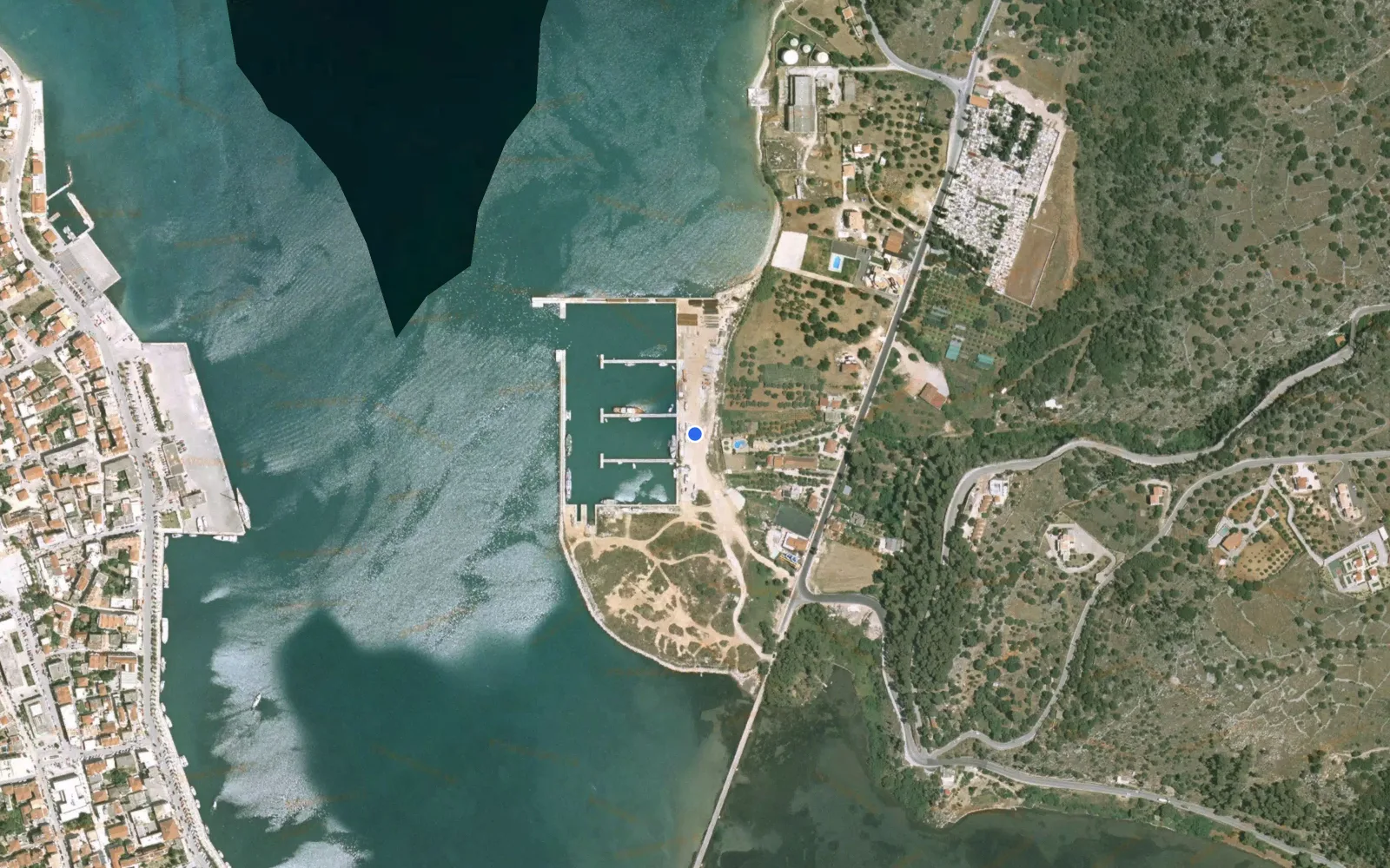 Satellite and nautical chart view of Argostoli Marina