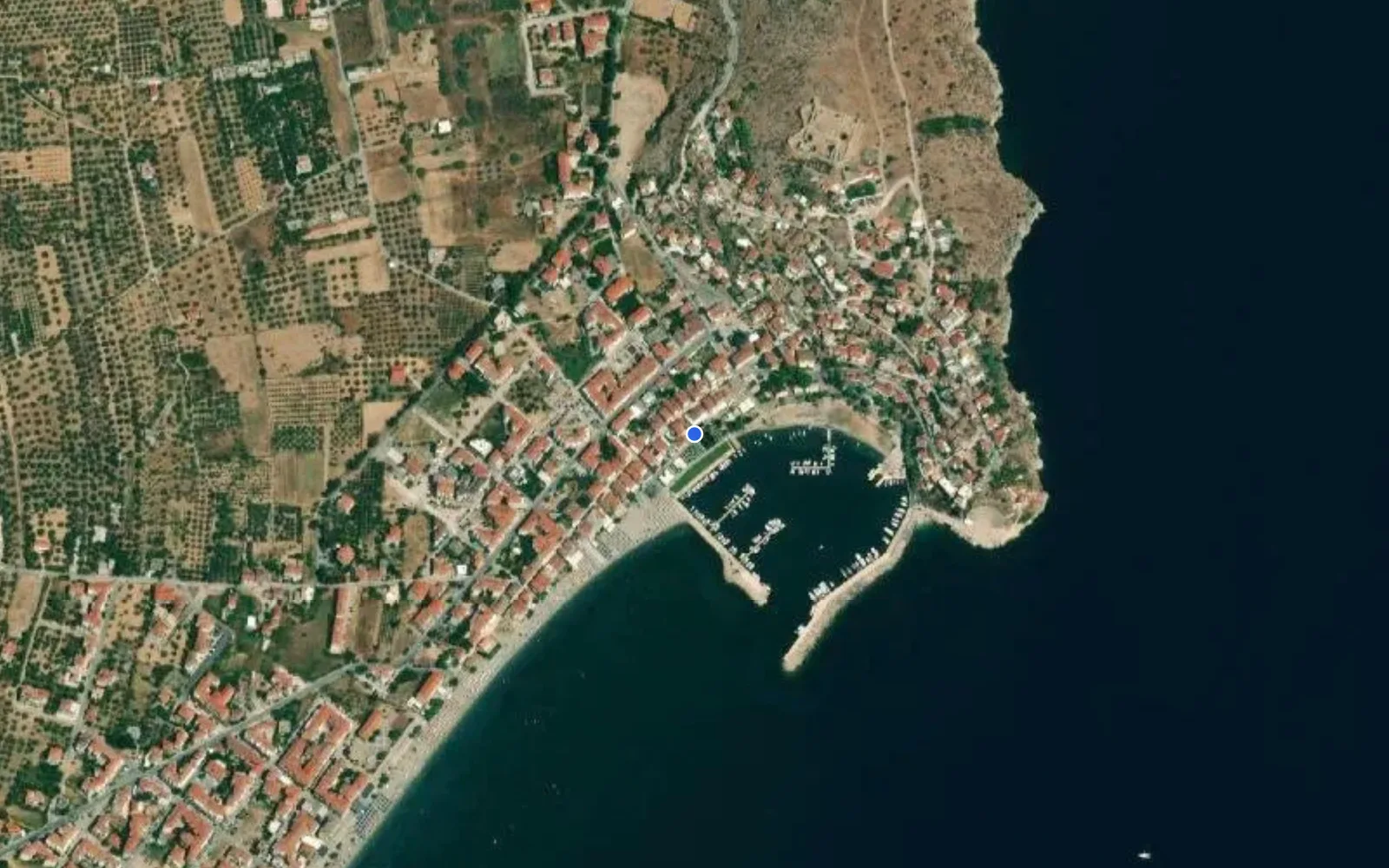 Satellite and nautical chart view of Astrous Marina