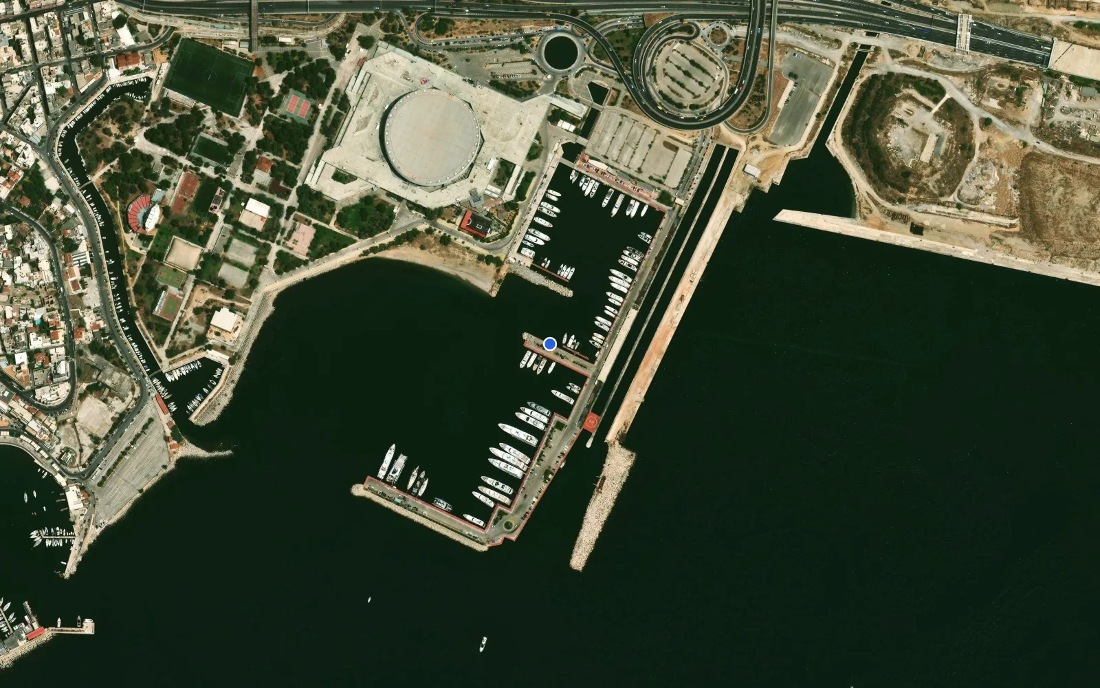 Satellite and nautical chart view of Athens Marina