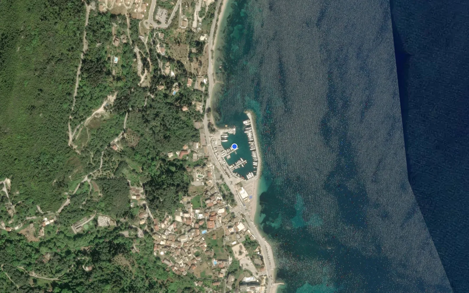 Satellite and nautical chart view of Benitses Marina