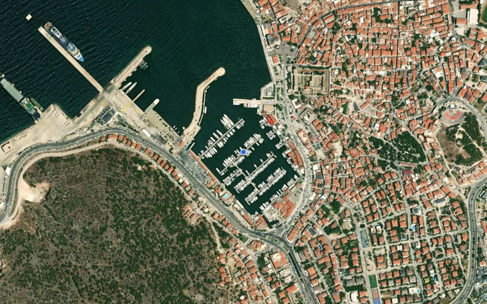Satellite and nautical chart view of Cesme Marina