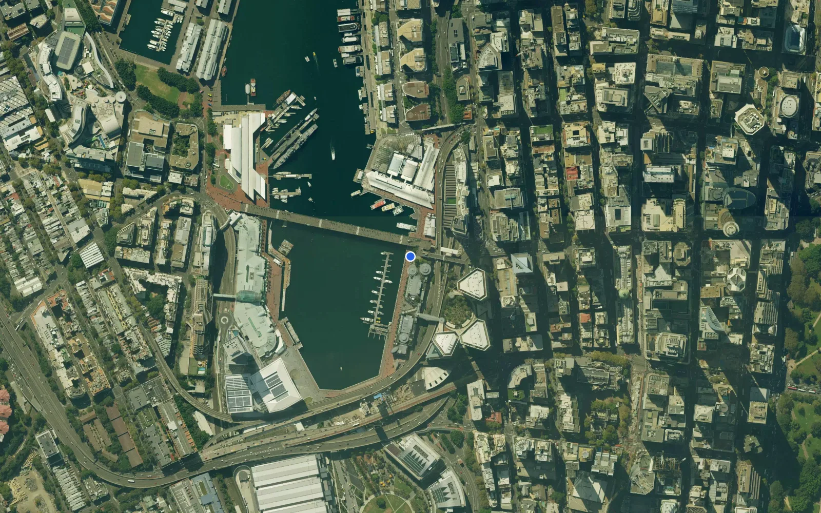 Satellite and nautical chart view of Cockle Bay Marina (Darling Harbour)