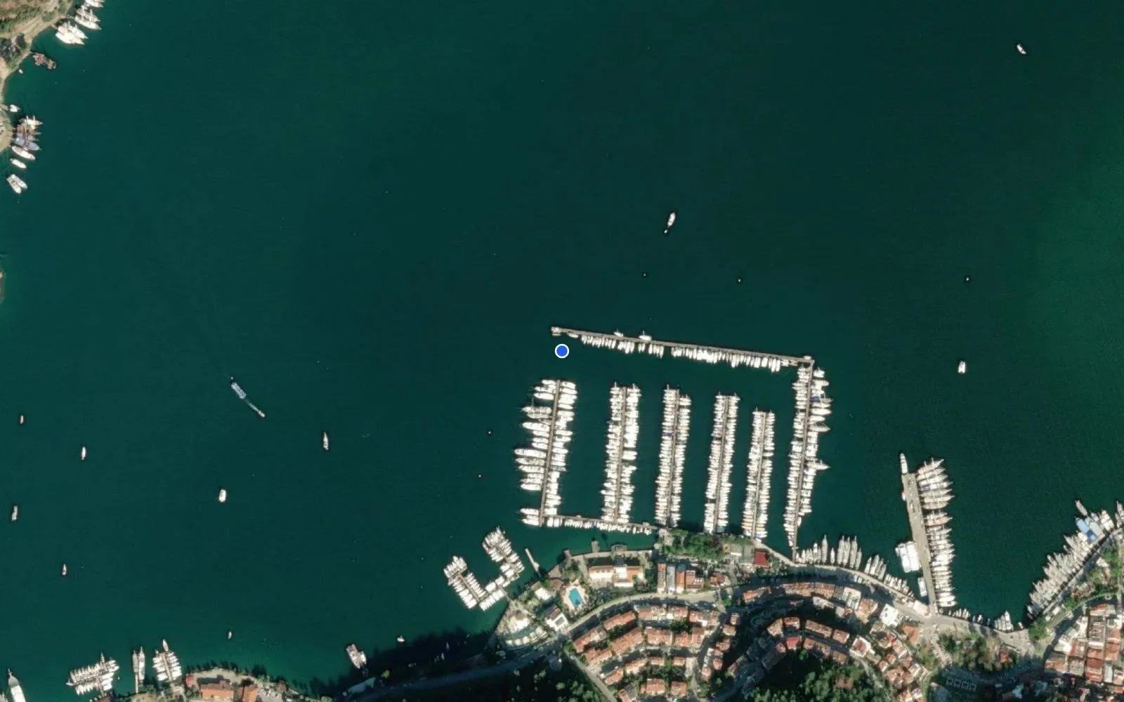Satellite and nautical chart view of Ece Marina