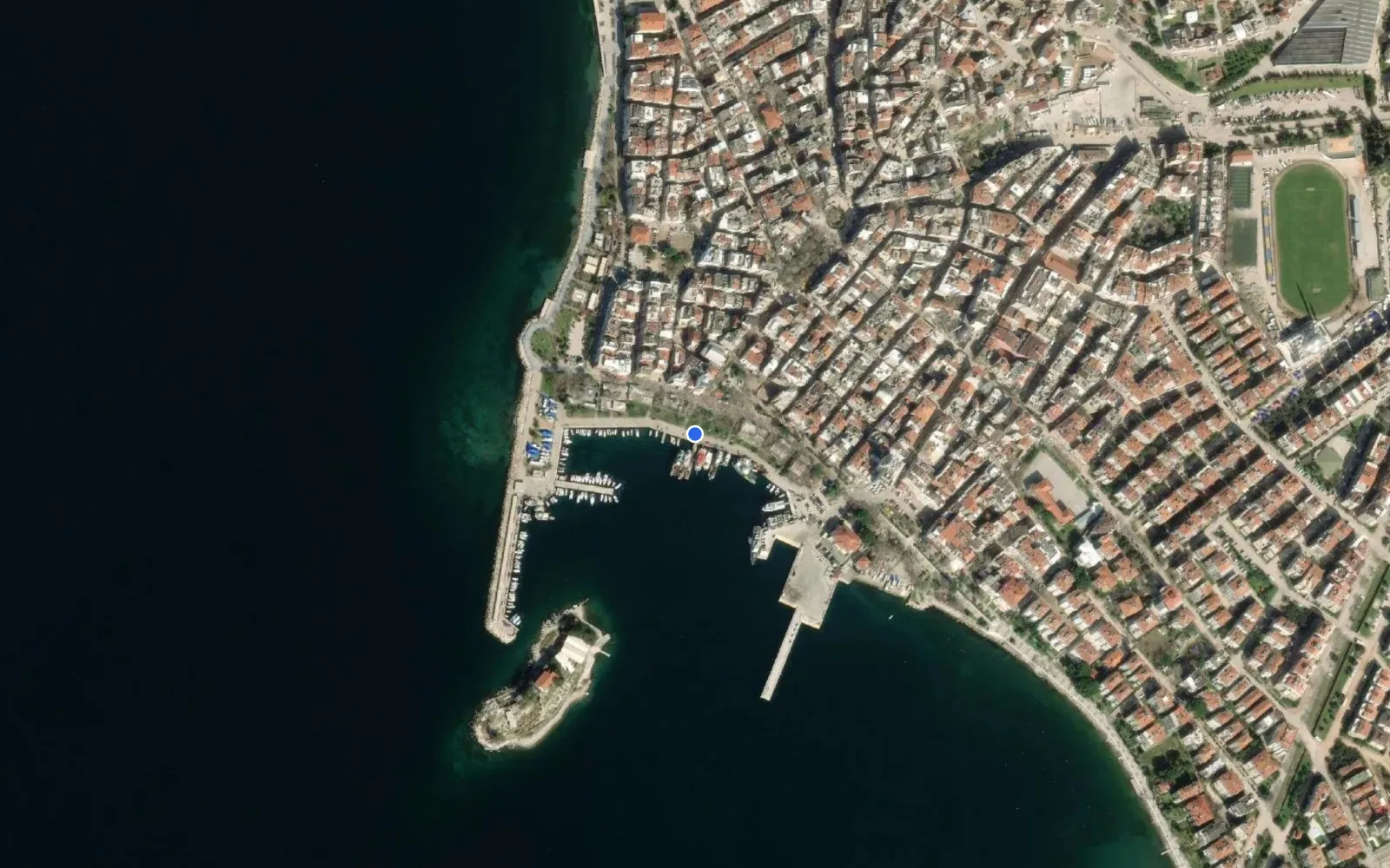 Satellite and nautical chart view of Erdek Marina