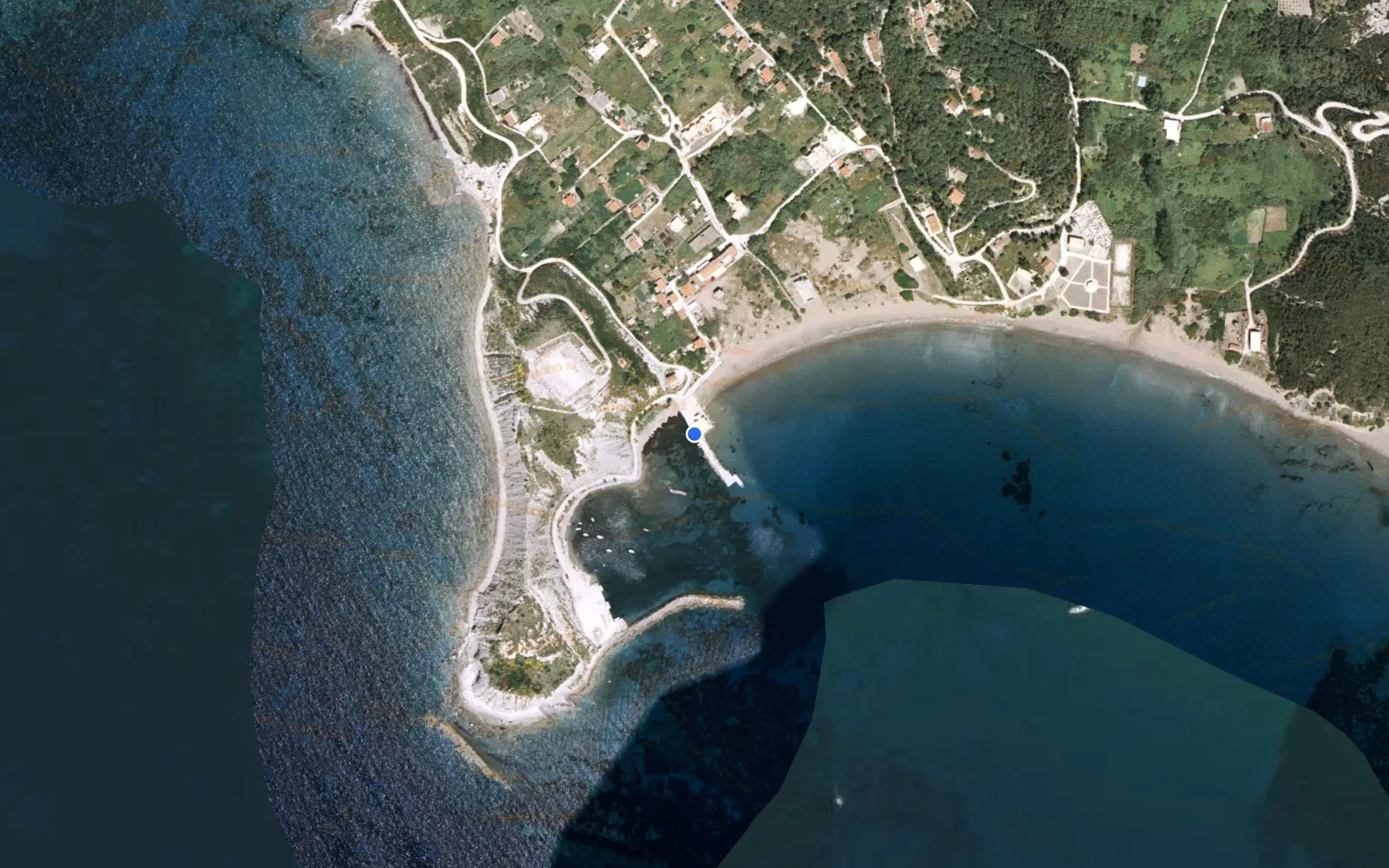 Satellite and nautical chart view of Ereikoussa Port