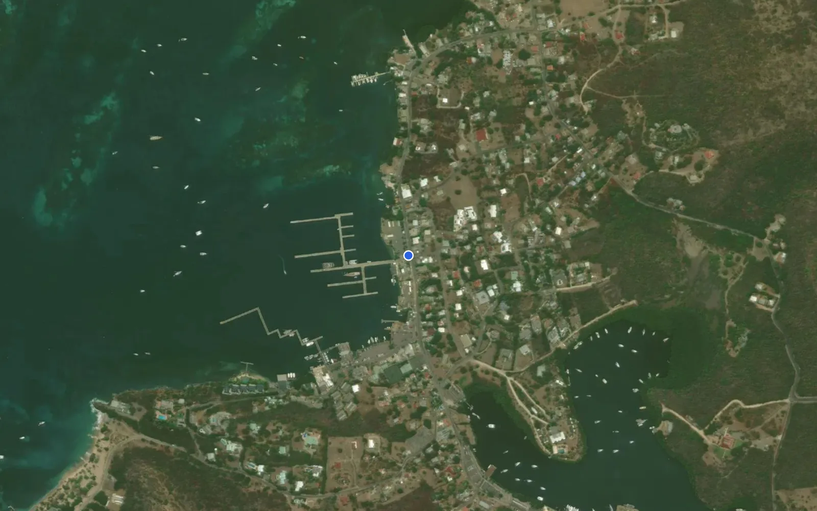 Satellite and nautical chart view of Falmouth Harbour Marina
