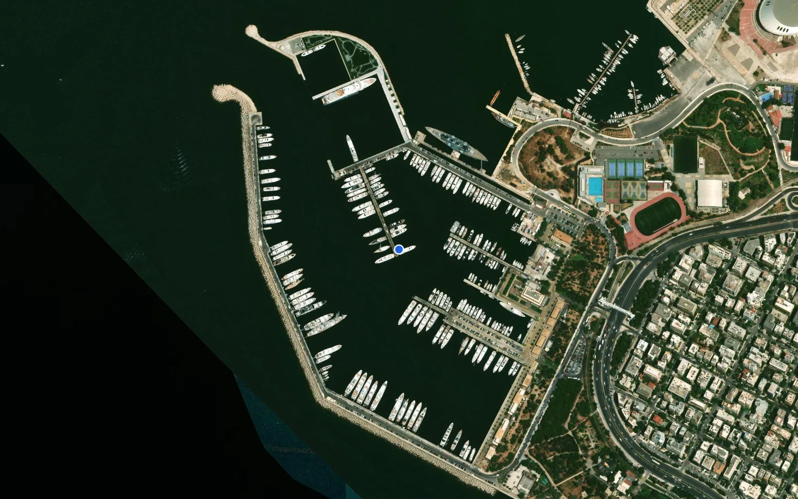 Satellite and nautical chart view of Flisvos Marina