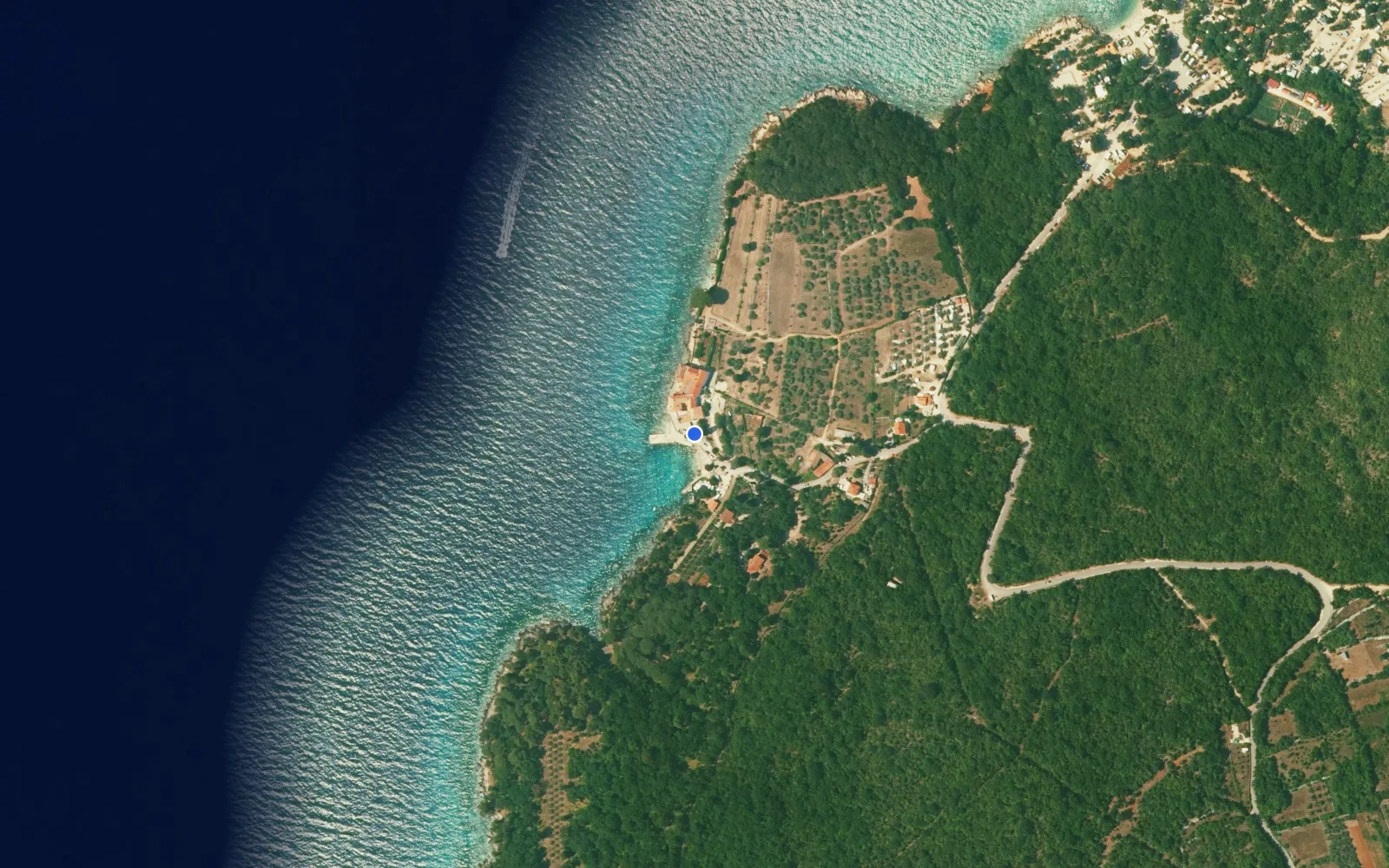 Satellite and nautical chart view of Glavotok Harbor