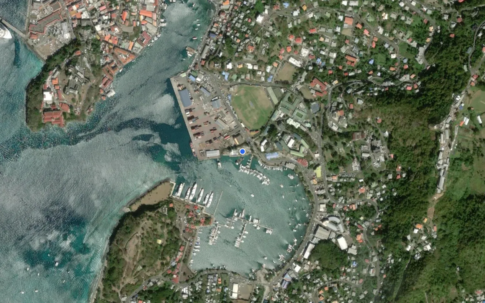 Satellite and nautical chart view of Grenada Yacht Club