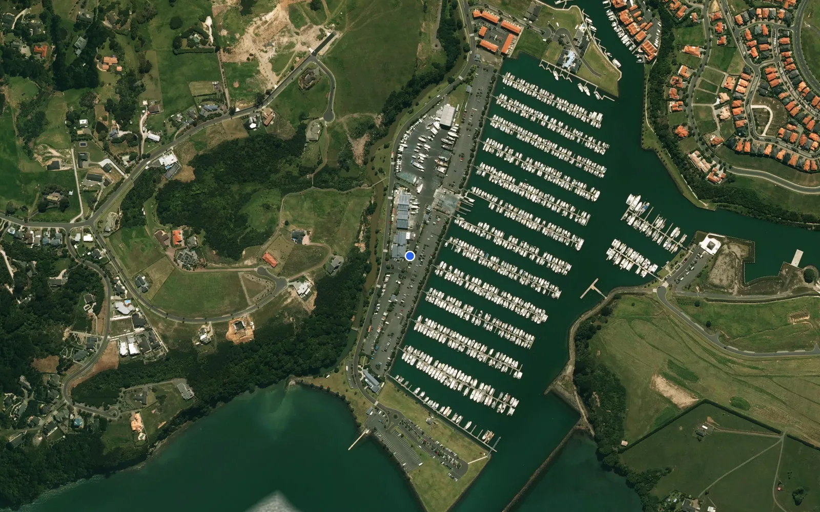 Satellite and nautical chart view of Gulf Harbour Marina