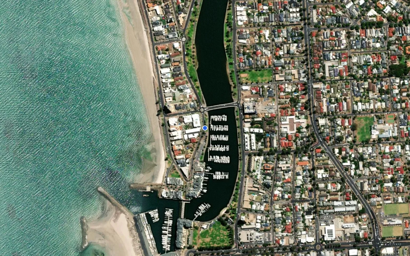 Satellite and nautical chart view of Holdfast Quays Marina (Glenelg Marina)