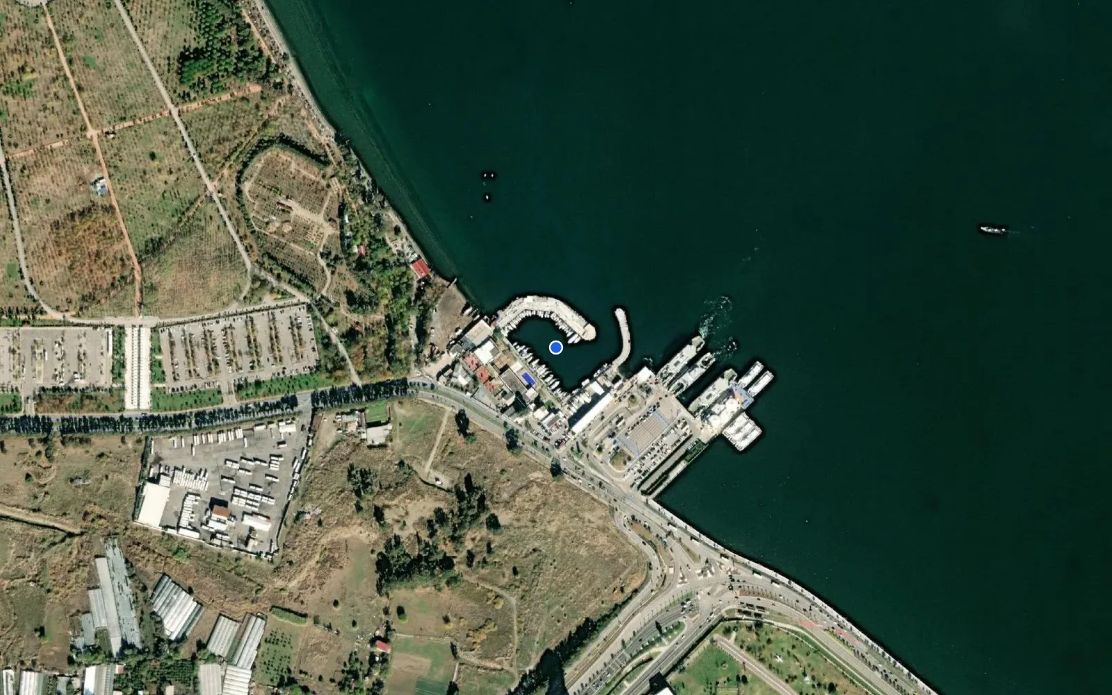 Satellite and nautical chart view of Izmir Marina