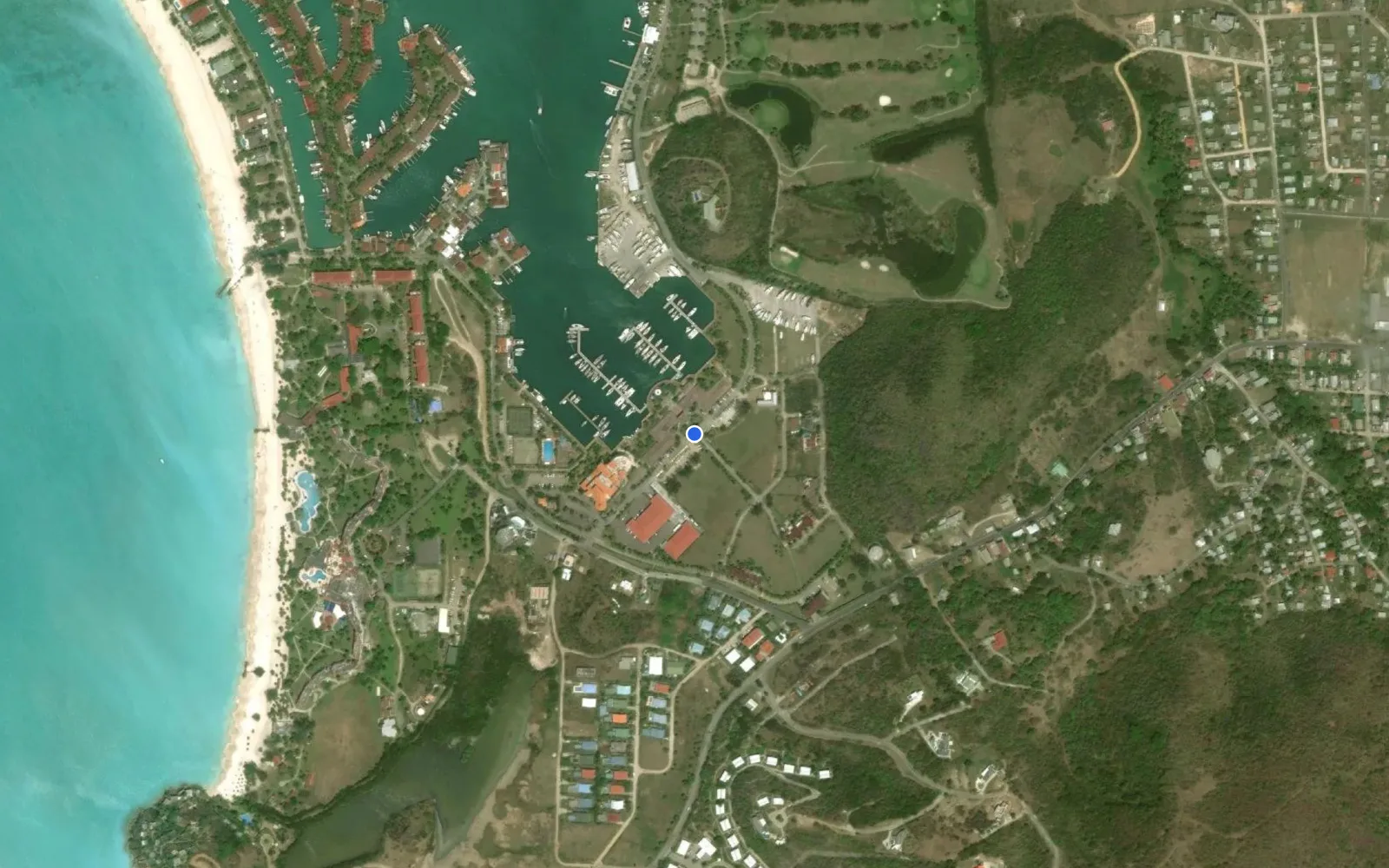 Satellite and nautical chart view of Jolly Harbour Marina & Boatyard