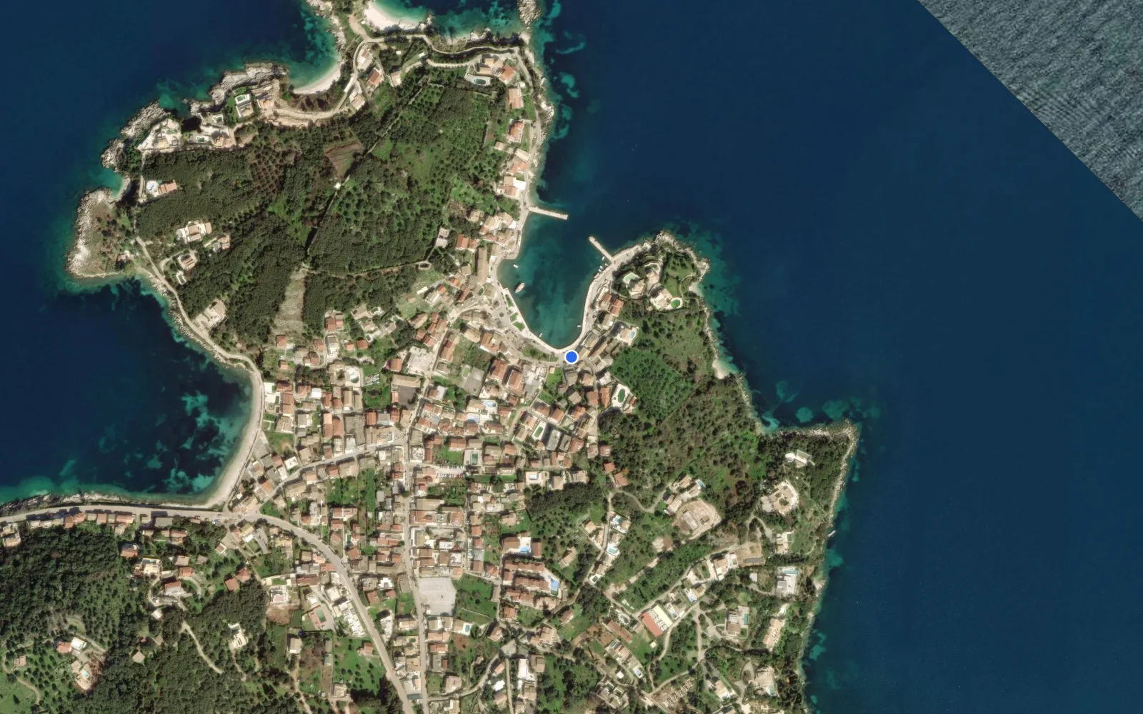 Satellite and nautical chart view of Kassiopi Marina
