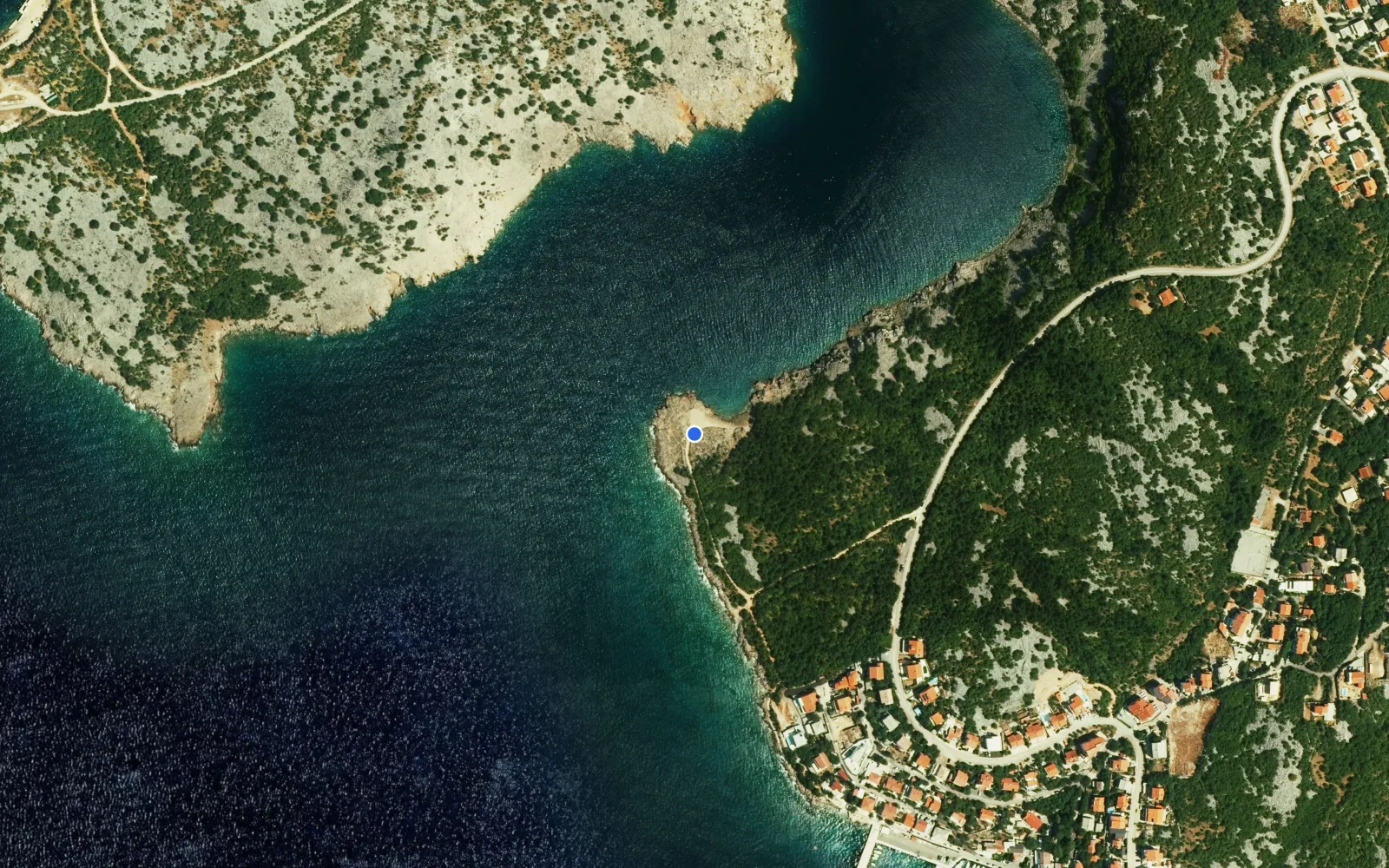 Satellite and nautical chart view of Klenovica Harbour