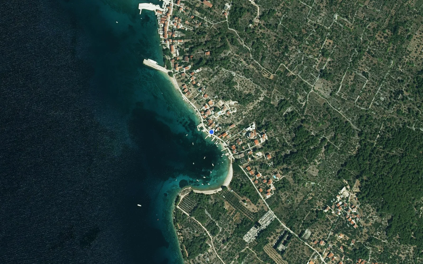 Satellite and nautical chart view of Kobila Marina
