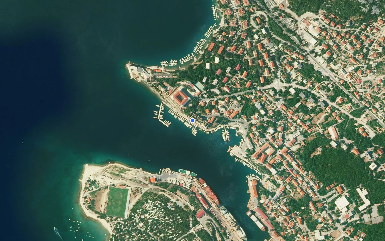 Satellite and nautical chart view of Kraljevica harbour