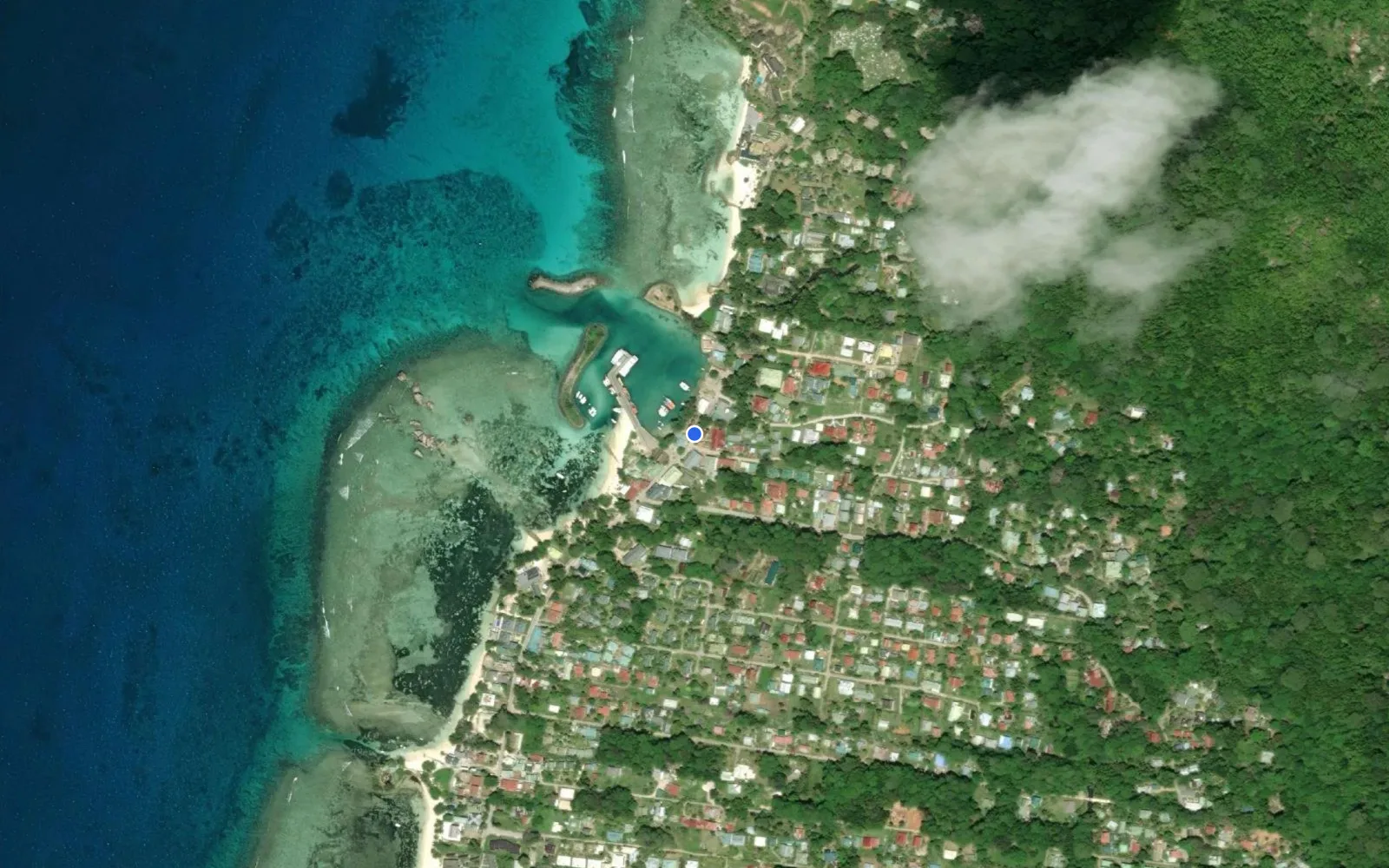 Satellite and nautical chart view of La Digue Marina