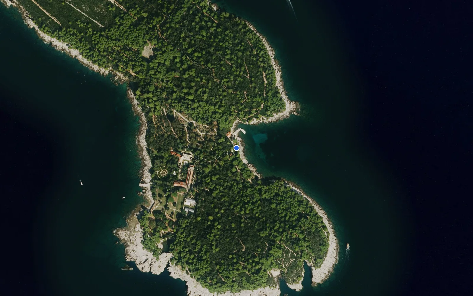 Satellite and nautical chart view of Lokrum Island