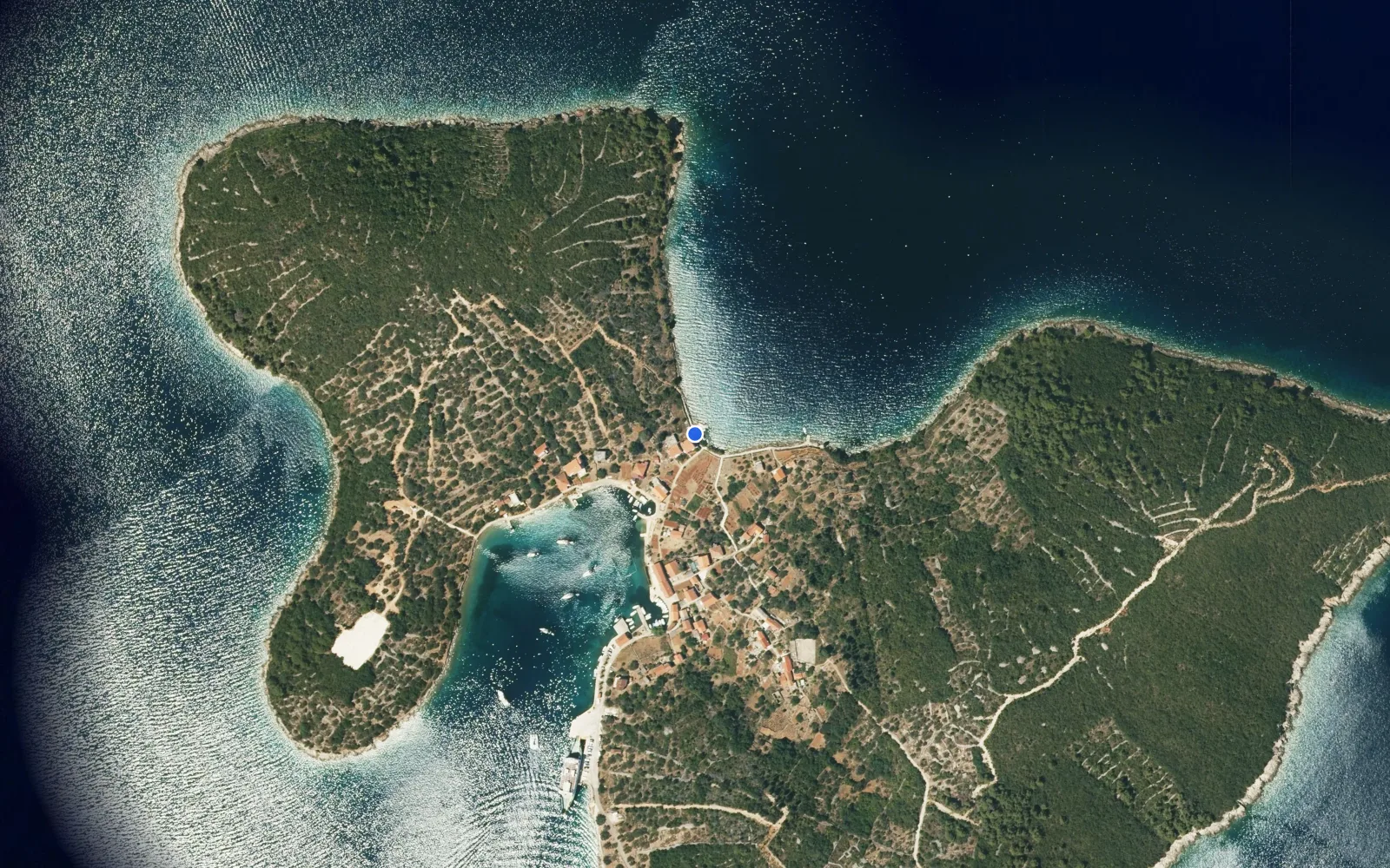 Satellite and nautical chart view of Lokvino Rava Harbor