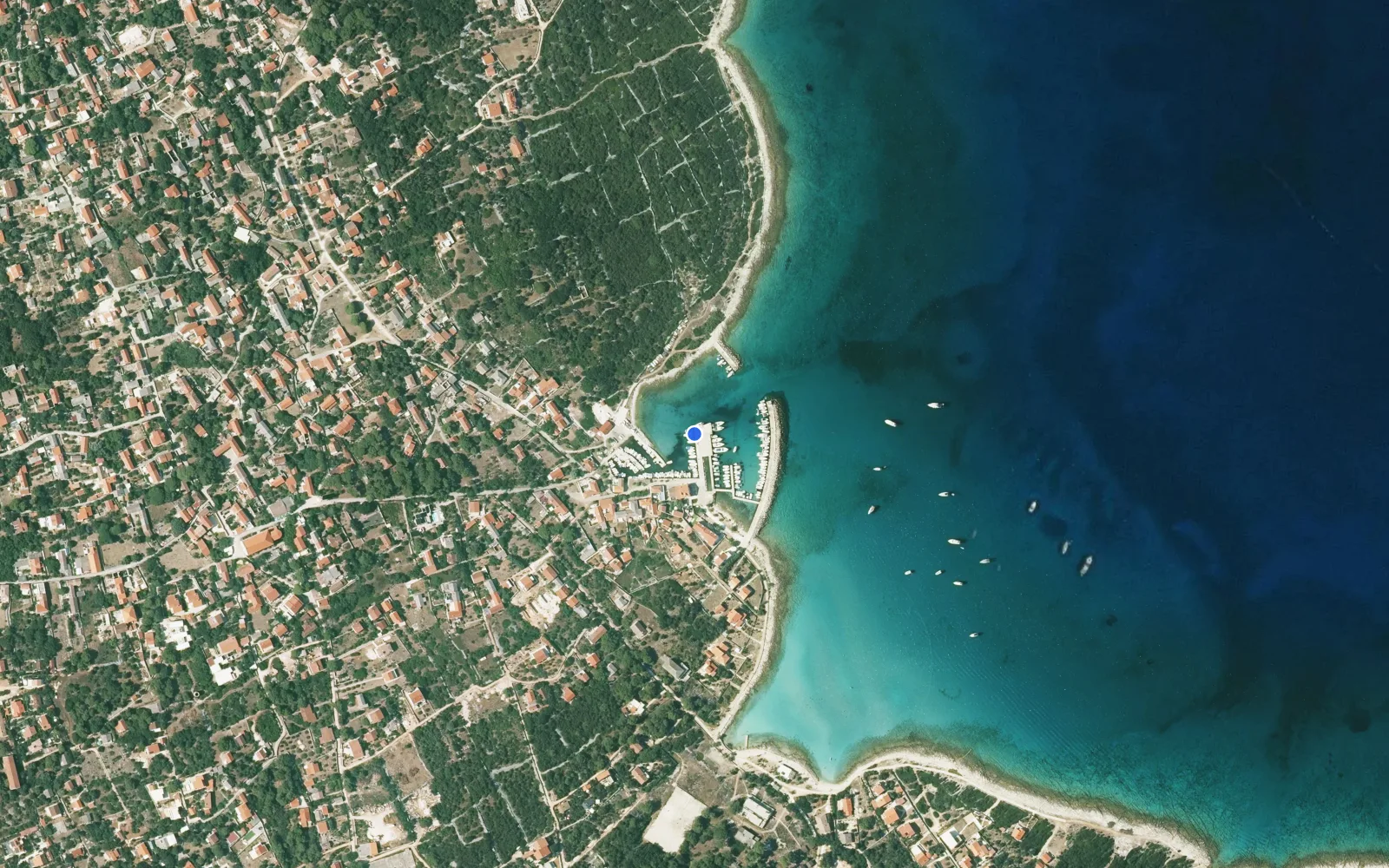 Satellite and nautical chart view of Luka Silba