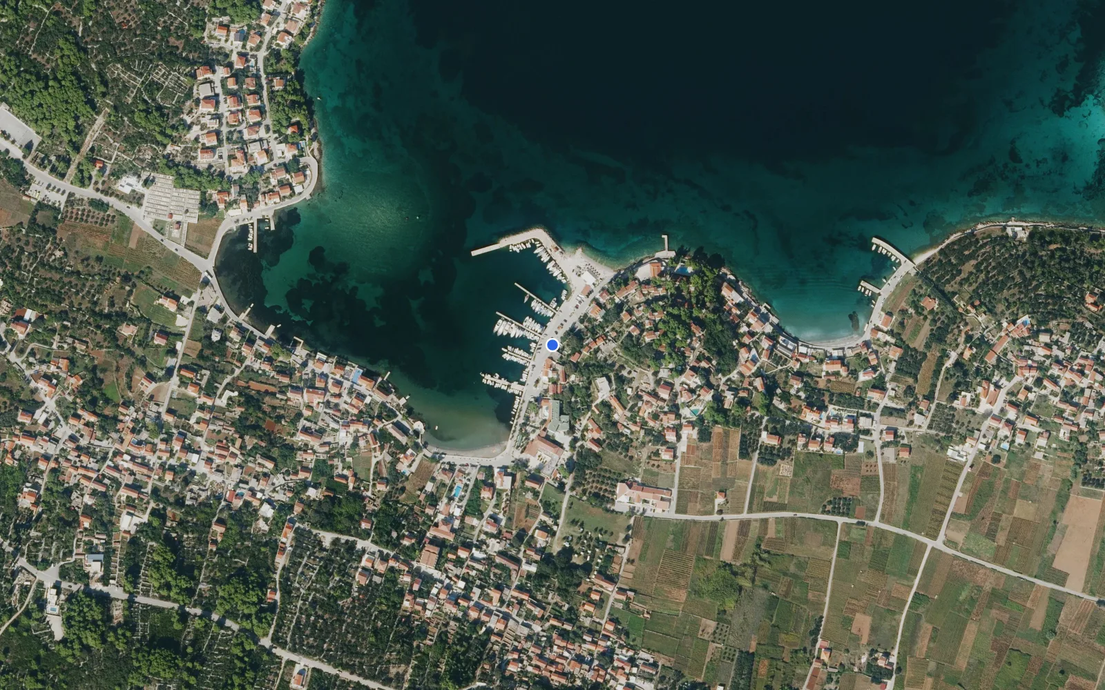 Satellite and nautical chart view of Lumbarda Marina