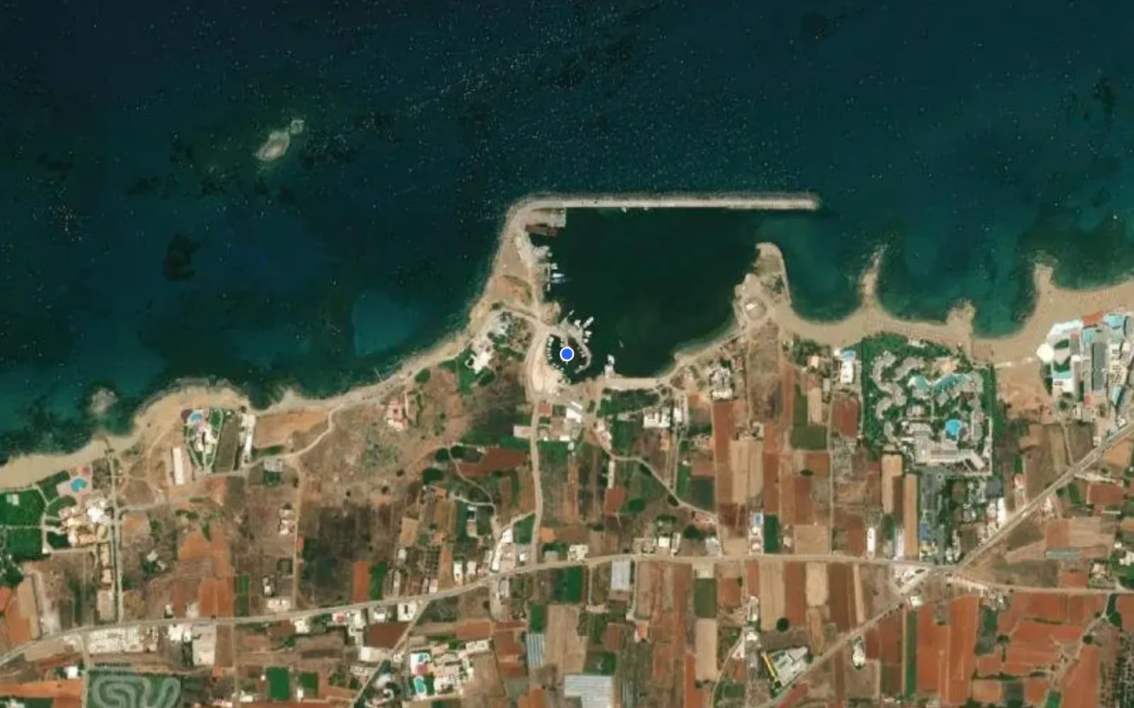 Satellite and nautical chart view of Malia Marina