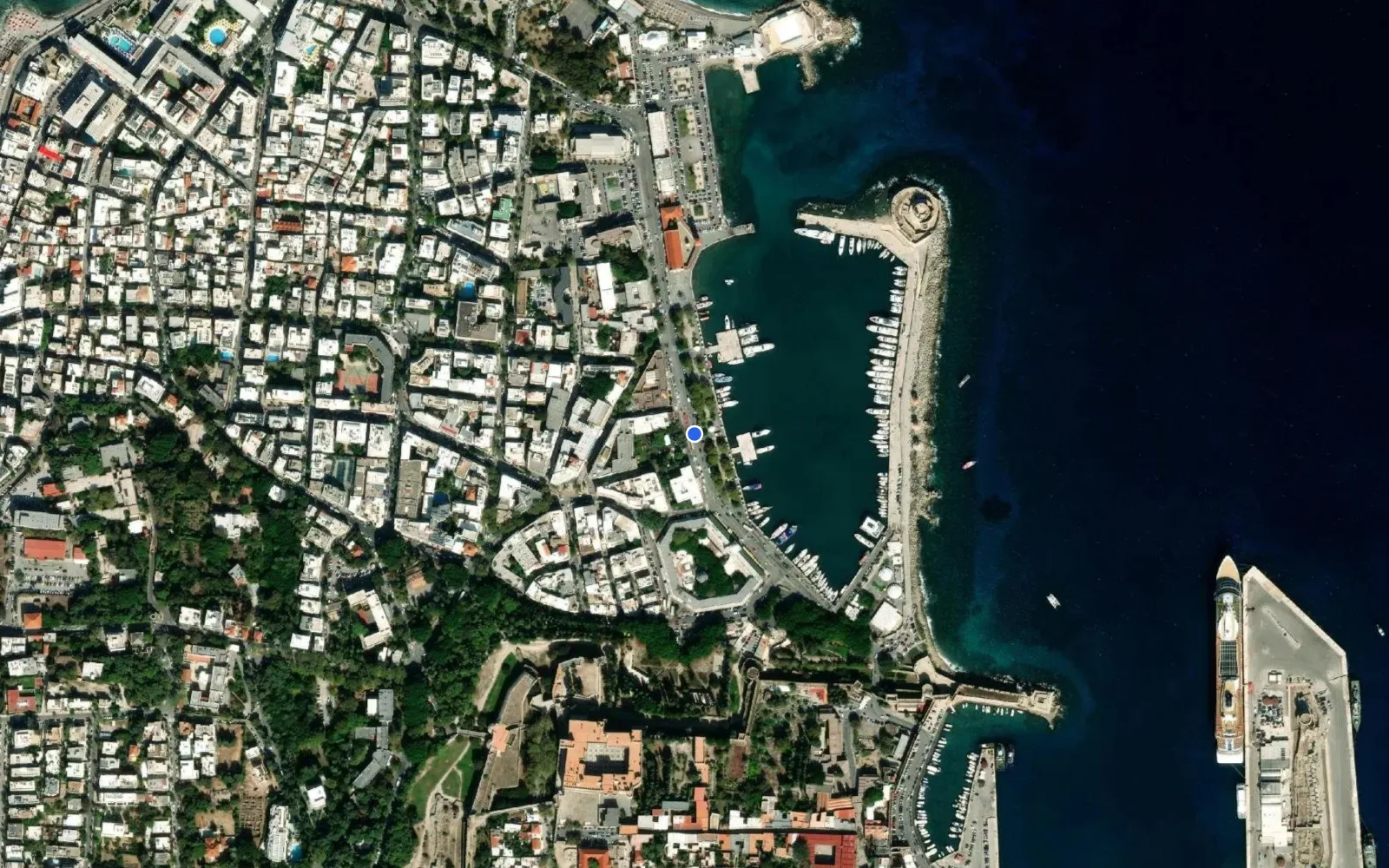 Satellite and nautical chart view of Mandraki Rhodes Marina