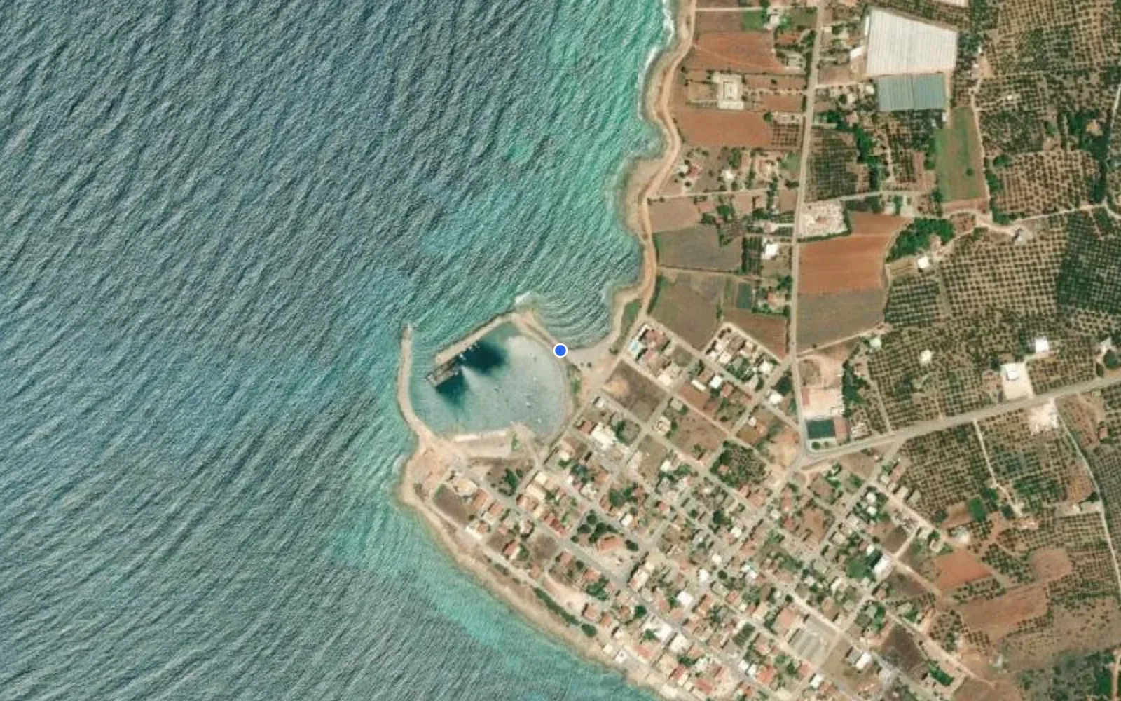 Satellite and nautical chart view of Marathoupolis Marina