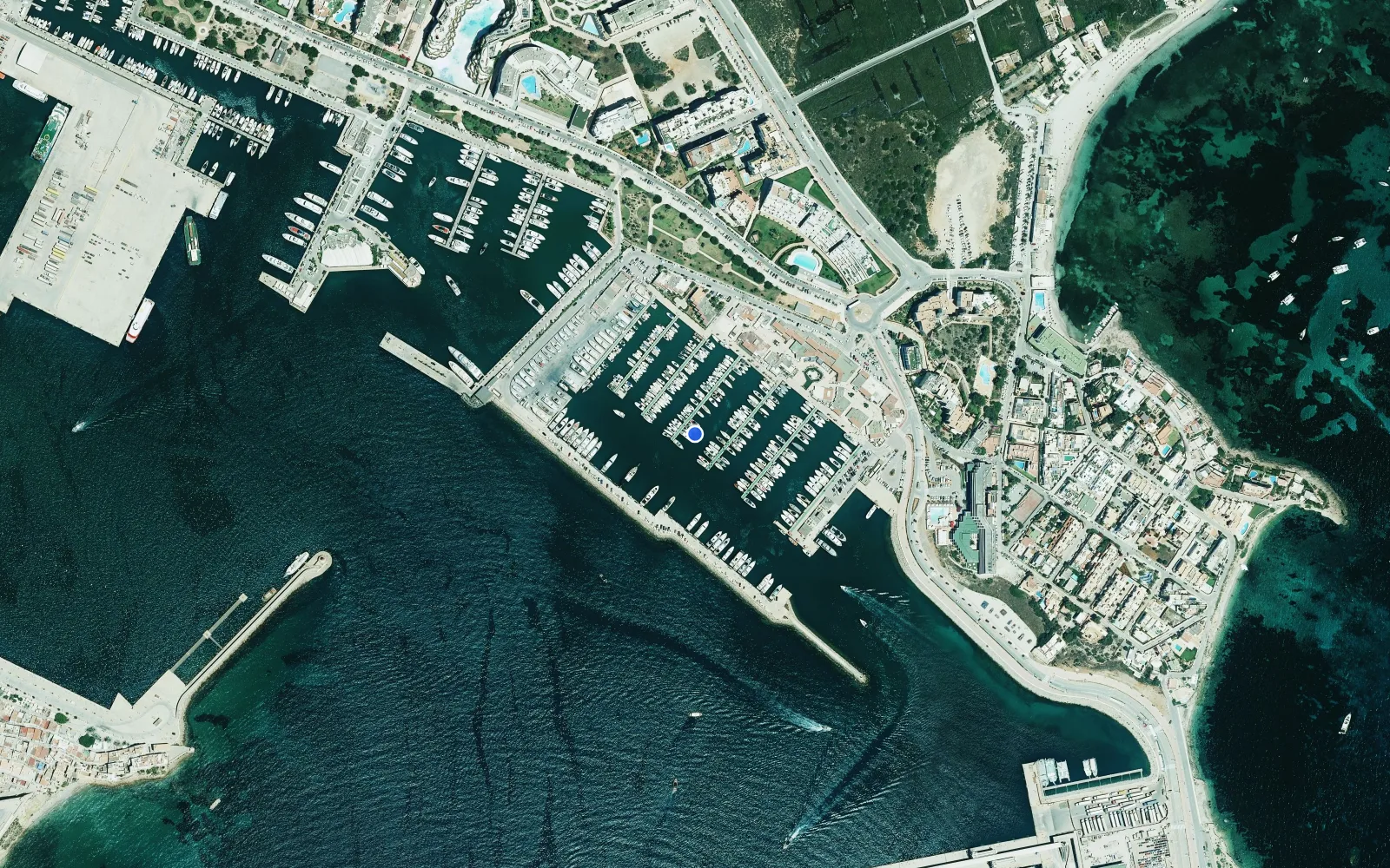 Satellite and nautical chart view of Marina Botafoch