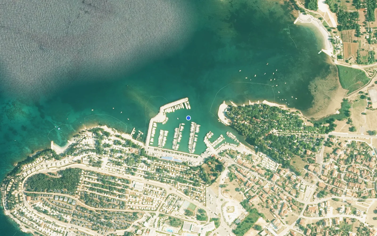 Satellite and nautical chart view of Marina Funtana