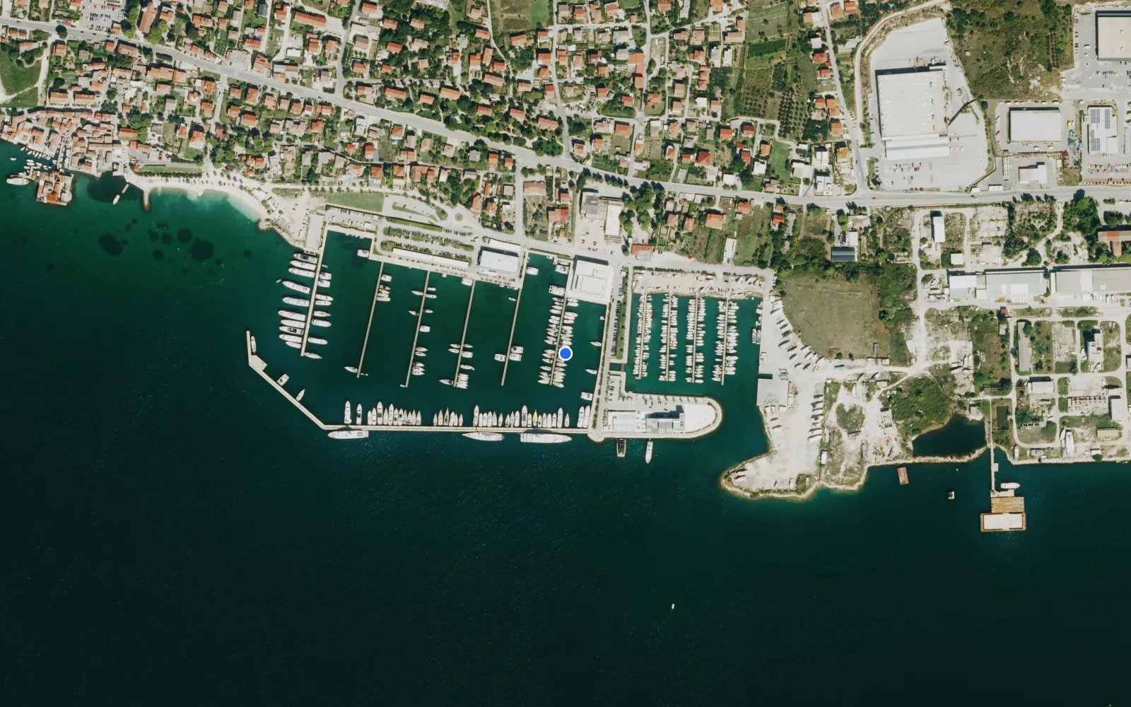 Satellite and nautical chart view of Marina Kastela