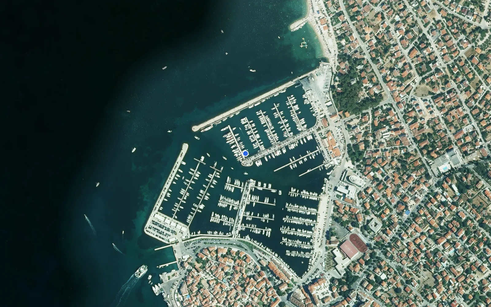 Satellite and nautical chart view of Marina Kornati