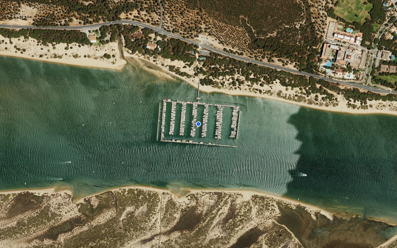 Satellite and nautical chart view of Marina Nuevo Portil