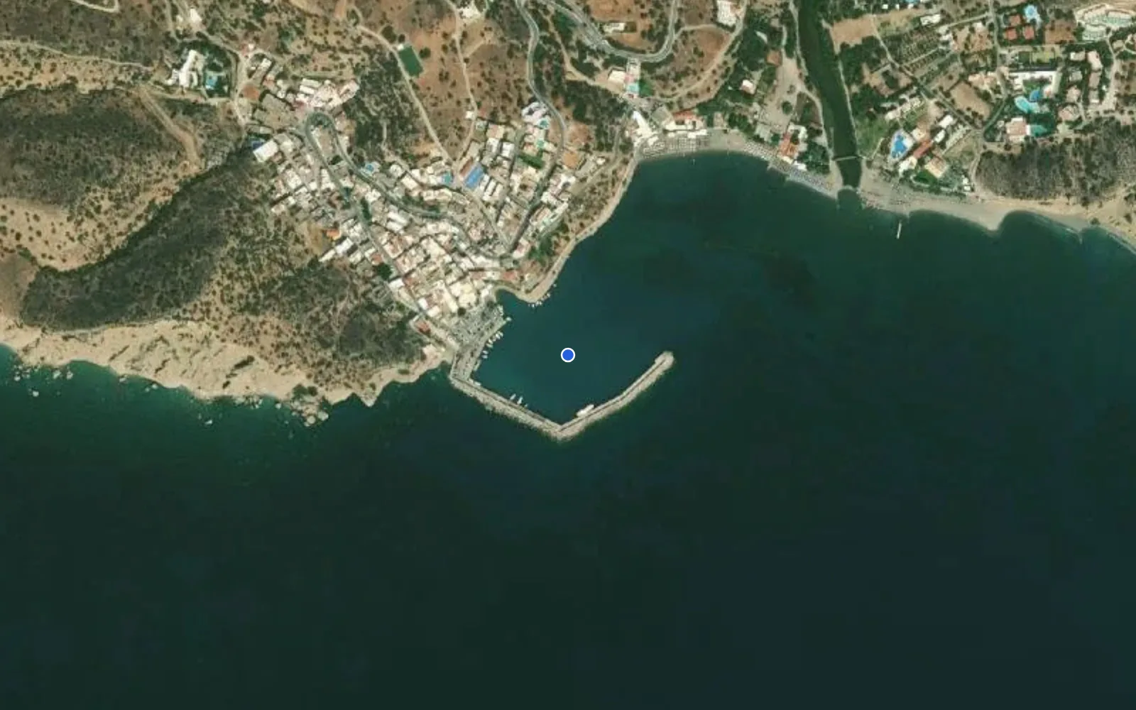 Satellite and nautical chart view of Marina of Agia Galini