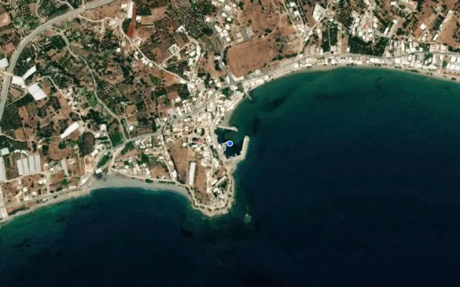 Satellite and nautical chart view of Marina of Makrygialos