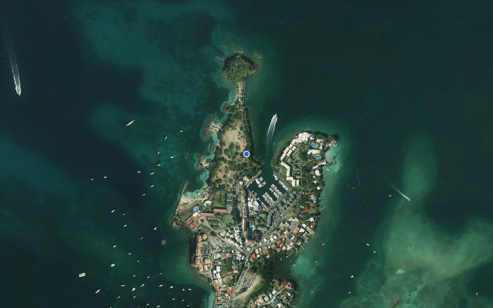 Satellite and nautical chart view of Marina Pointe Du Bout