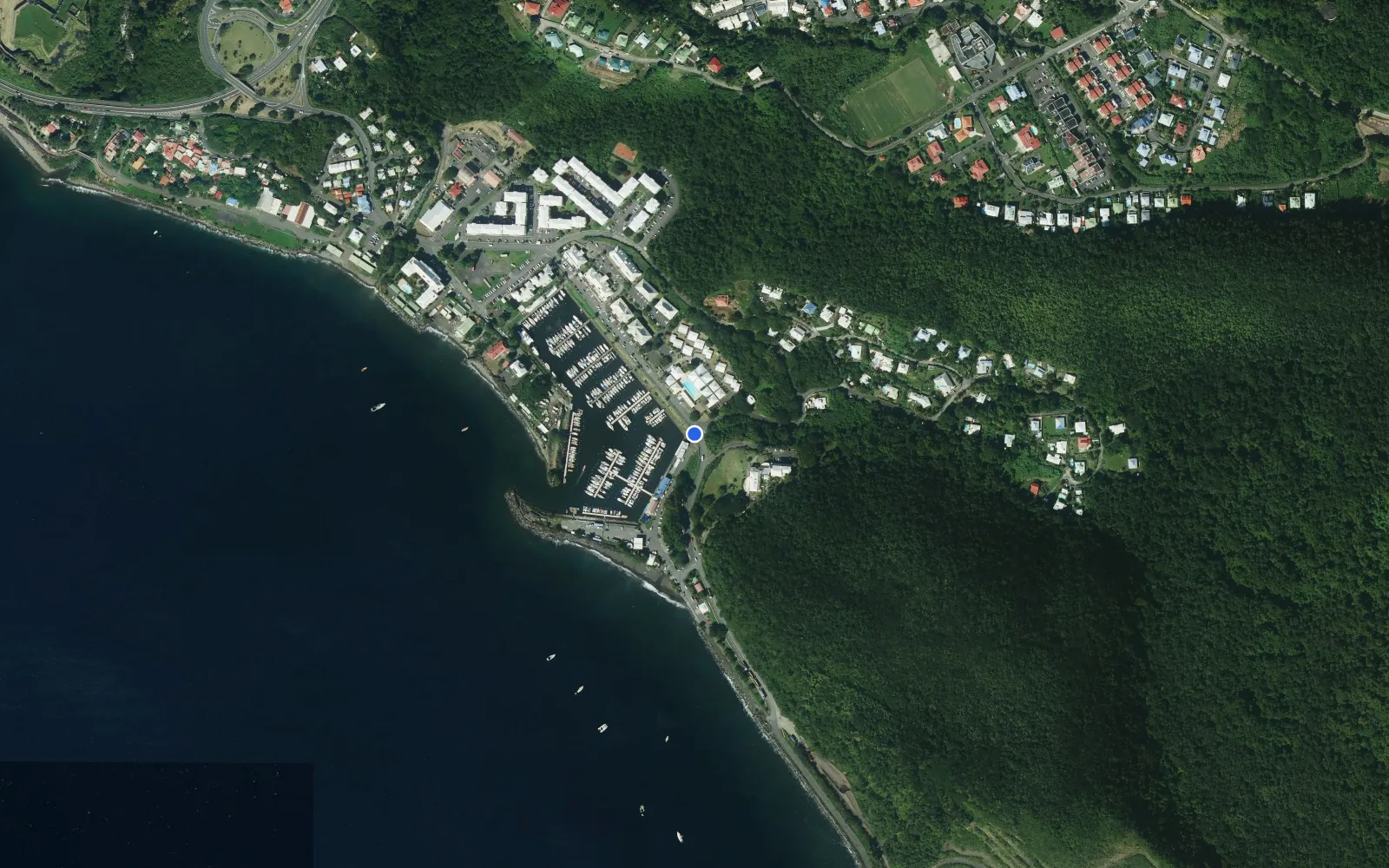 Satellite and nautical chart view of Marina Riviere-Sens Gourbeyre