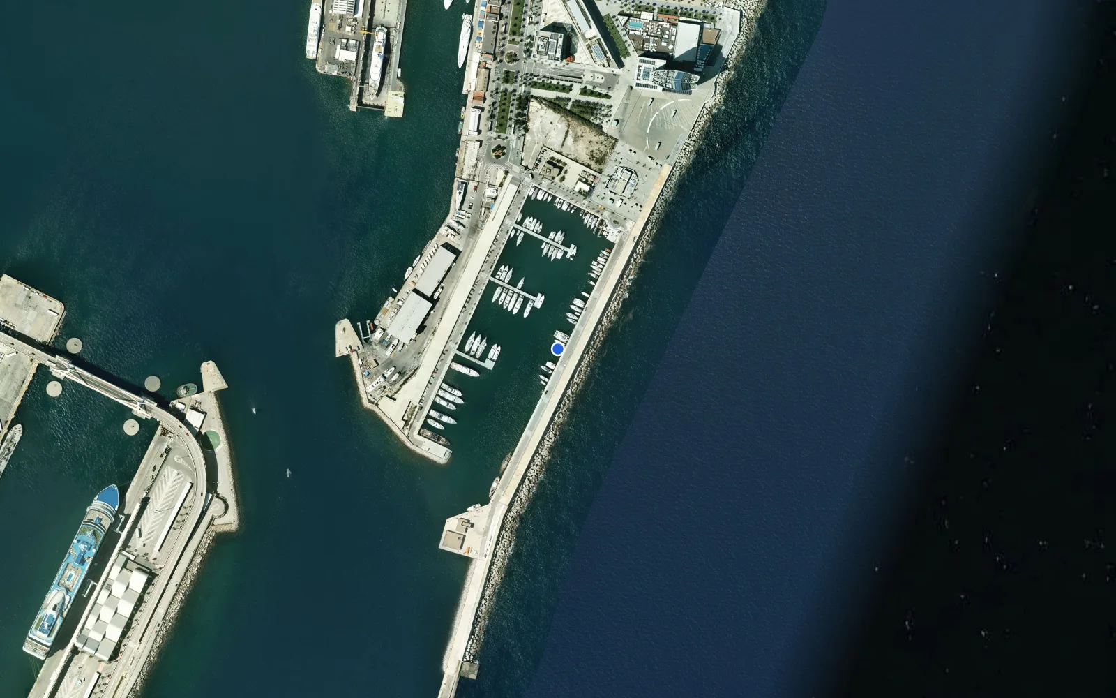Satellite and nautical chart view of Marina Vela