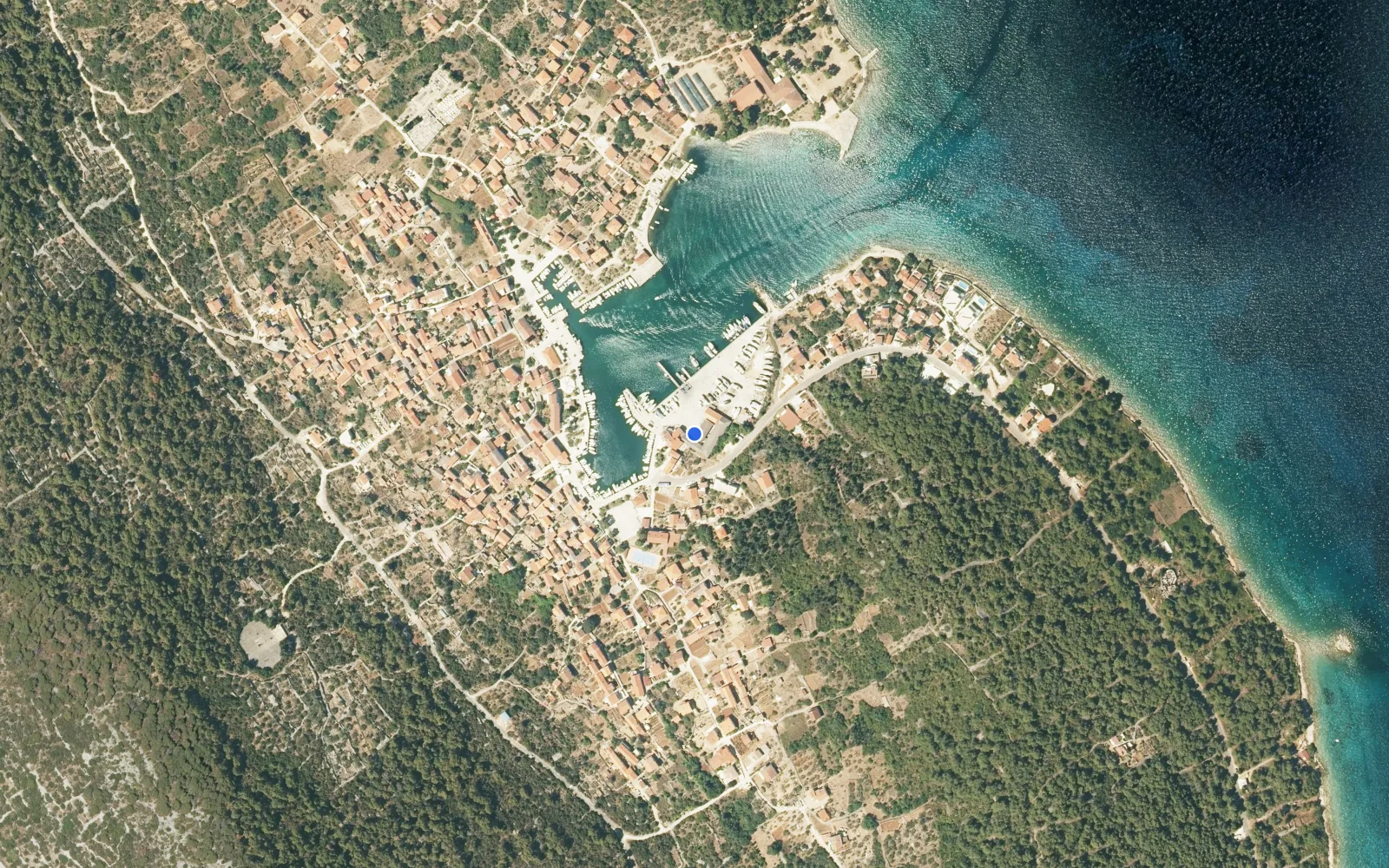 Satellite and nautical chart view of Marina Veli Iz (Recepcija)