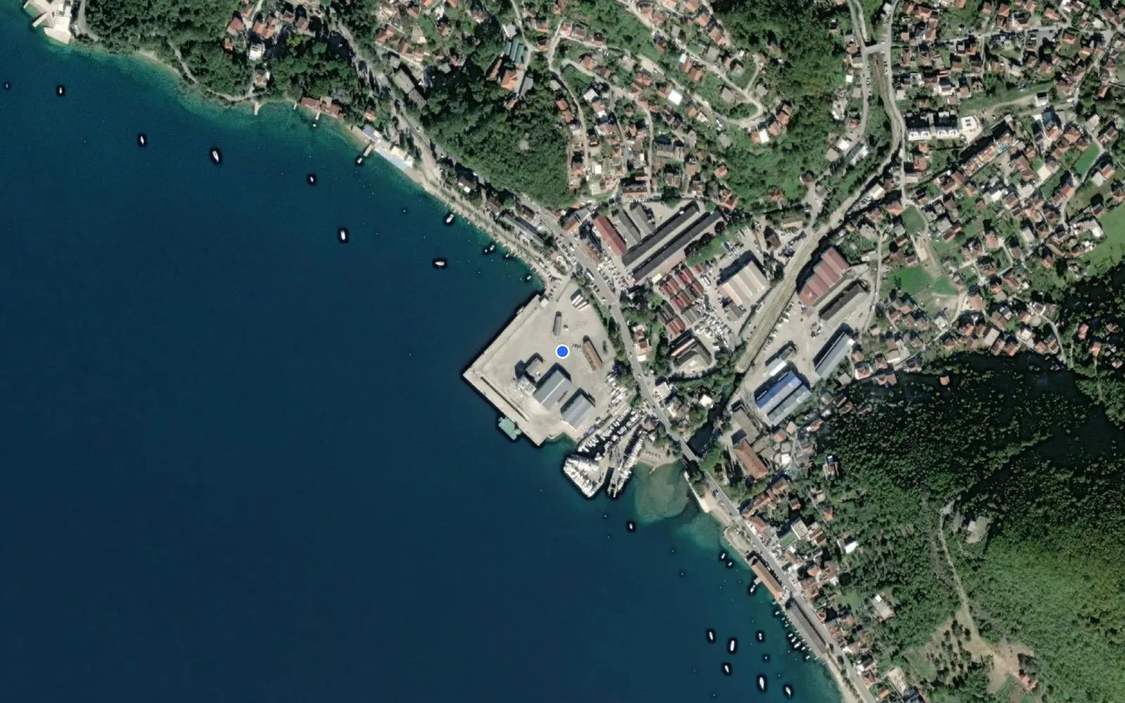 Satellite and nautical chart view of Marina Zelenika
