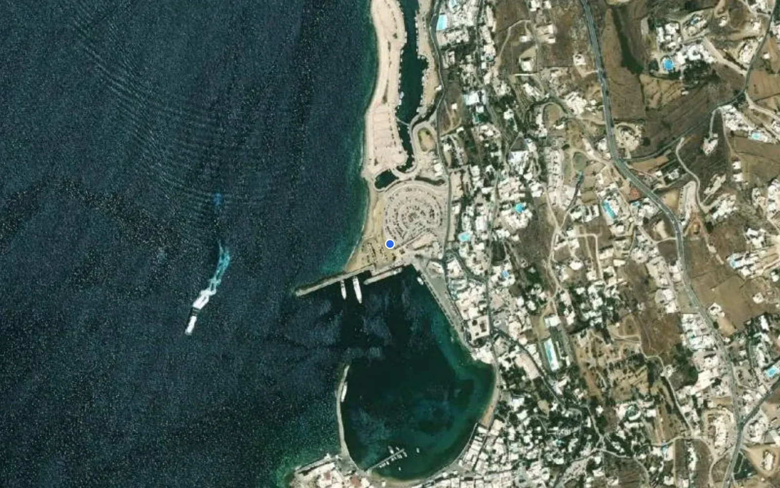 Satellite and nautical chart view of Mikonos Marina