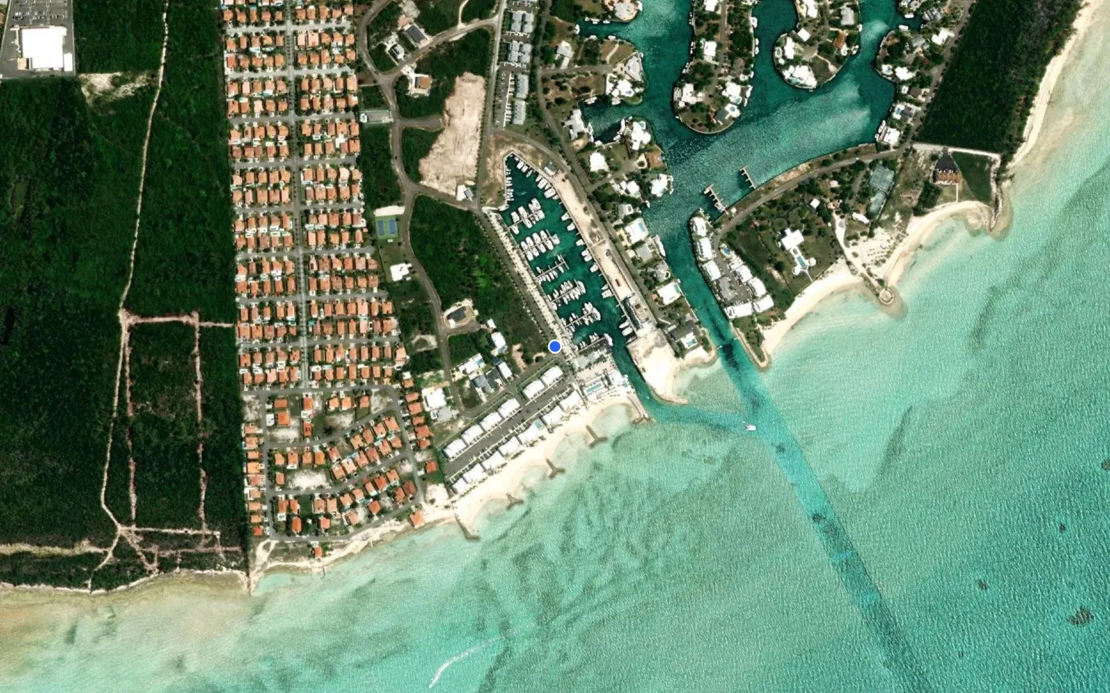Satellite and nautical chart view of Palm Cay ONE Marina